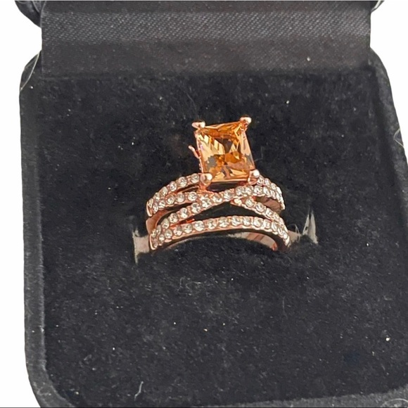 New Rose Gold Yellow Topaz November Birthstone Twisted Ring Emerald Cut Ring 6 - Picture 7 of 7